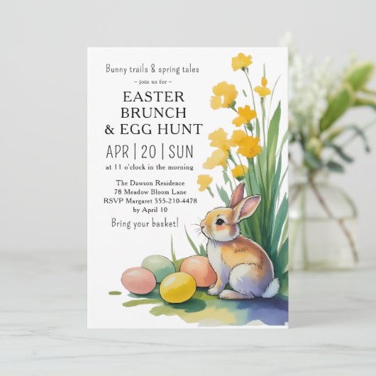 Watercolor Easter Brunch Egg Hunt Invitation (Debout devant)