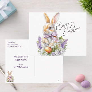 Watercolor Easter Bunny Purple Lilac Happy Easter Feestdagenkaart