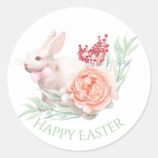 Watercolor Easter Bunny Ronde Sticker (Voorkant)