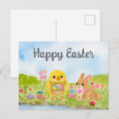 Watercolor Easter Egg Chick Easter Bunny  Briefkaart (Voorkant / Achterkant)