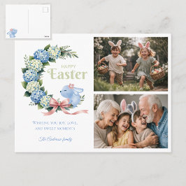 Watercolor Easter Hydrangea Cute Bunny 2 Photo Briefkaart