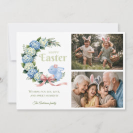 Watercolor Easter Hydrangea Cute Bunny 2 Photo Feestdagenkaart