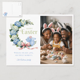 Watercolor Easter Hydrangea Cute Bunny Photo Briefkaart