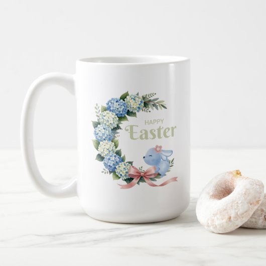 Watercolor Easter Hydrangea Wreath Cute Bunny Koffiemok (Met donut)