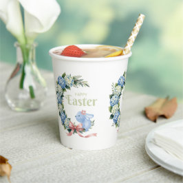 Watercolor Easter Hydrangea Wreath Cute Bunny Papieren Bekers