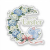 Watercolor Easter Hydrangea Wreath Cute Bunny Sticker (Voorkant)