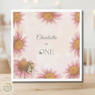 Watercolor Echinacea & Hommeltje 1e Verjaardag Servet
