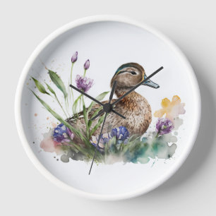 Watercolor eend in bloemen