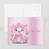 Watercolor Eend Roze Bloemen Ansichtkaart Briefkaart (Voorkant / Achterkant)