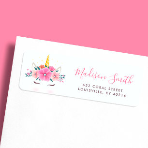 Watercolor Eenhoorn Gezicht Bloemsterren Custom Etiket