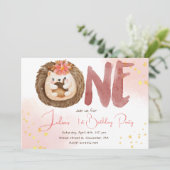 Watercolor egel eerste verjaardag kaart (Staand voorkant)