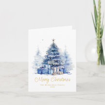 Watercolor Elegante Blauwe Kerstboom