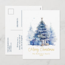 Watercolor Elegante Blauwe Kerstboom
