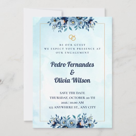 Watercolor Engagement Invitation Card (Devant)