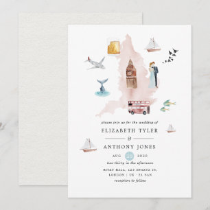 Watercolor Engeland UK Londen Destination Huwelijk Kaart