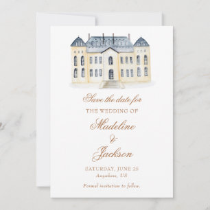 Watercolor Engelse landhuis bruiloft Save The Date