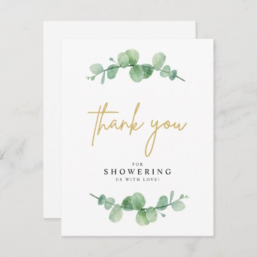 Watercolor Eucalyptus Baby Shower Bedankkaart (Voorkant / Achterkant)