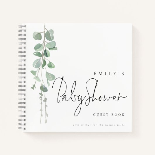 Watercolor Eucalyptus Baby shower Livre d'invité (Devant)