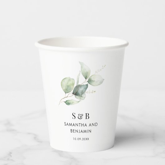 Watercolor Eucalyptus Botanische Trouw Papieren Bekers (Voorkant)