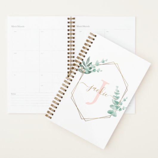 Watercolor Eucalyptus Frame Monogram Planner (Display)