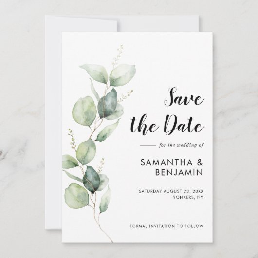 Watercolor Eucalyptus Greenery Wedding Save The Date (Voorkant)