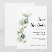 Watercolor Eucalyptus Greenery Wedding Save The Date (Voorkant / Achterkant)