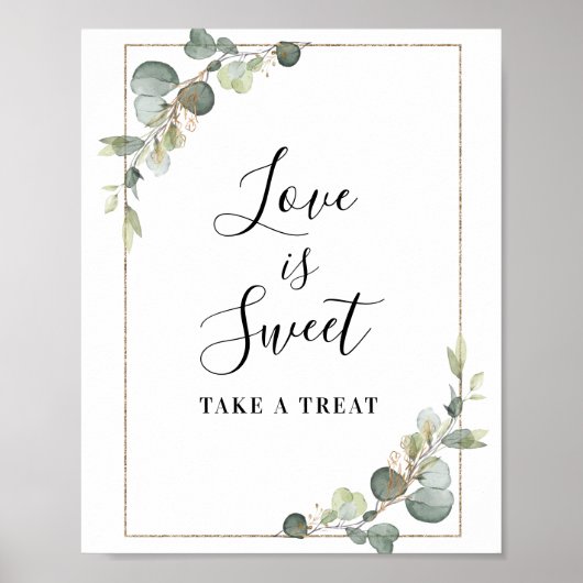 watercolor eucalyptus Love is sweet bord Poster (Voorkant)