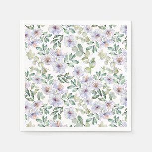 Watercolor Eucalyptus & Paarse Bloem Patroon Servet