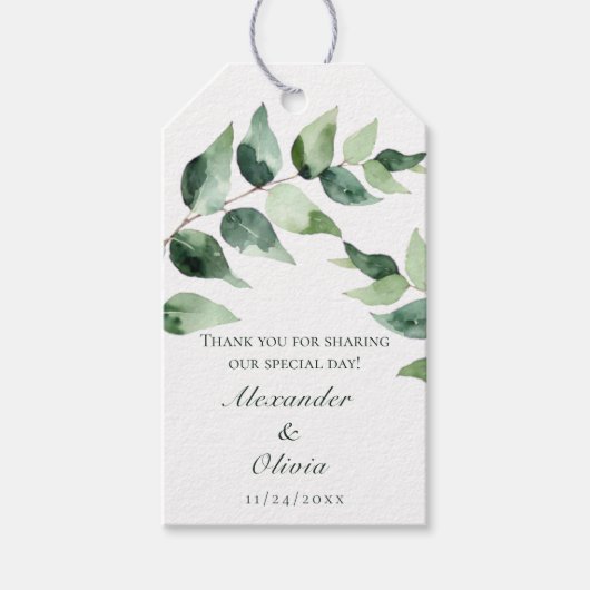 Watercolor Eucalyptus Wedding | White Cadeaulabel (Voorkant)
