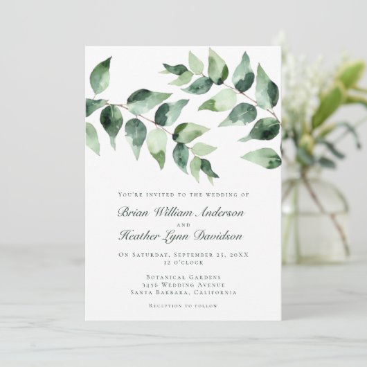 Watercolor Eucalyptus Wedding | White Kaart (Staand voorkant)