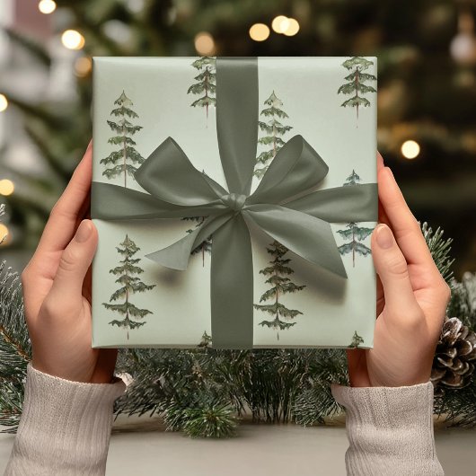 Watercolor Evergreen Trees Cadeaupapier