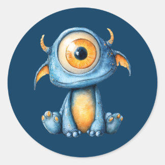 Watercolor Extraterrestrial Cute Alien Navy Blue Ronde Sticker
