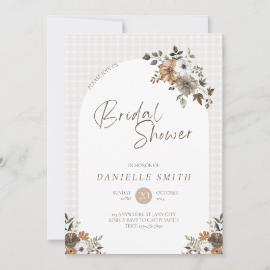 Watercolor Fall Floral Bridal Douche Invitation (Devant)