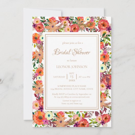 Watercolor Fall Floral Bridal Douche Invitation (Devant)