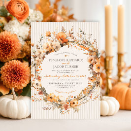 Watercolor Fall Floral Ivory Brown Autumn Wedding Kaart