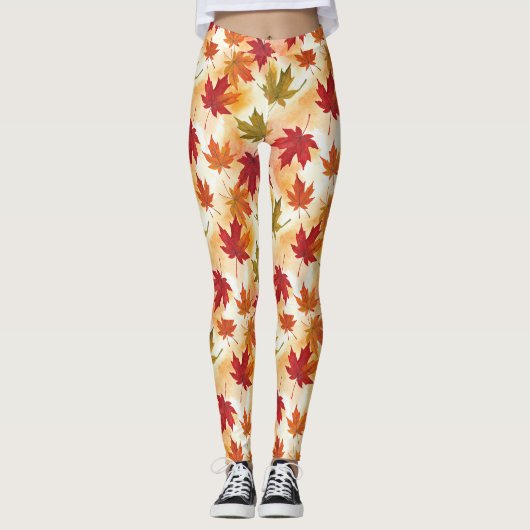 Watercolor Fall Leaves Pattern Leggings (Voorkant)
