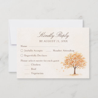Watercolor Fall Tree Wedding RSVP Card Kaartje