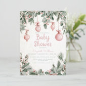 Watercolor fancy floral bow pink baby shower kaart (Staand voorkant)