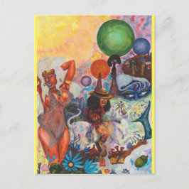 Watercolor Fantasy Eros rides white Lioness Woman Briefkaart