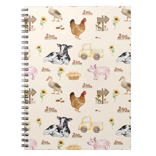 Watercolor Farm Scene Seamless Pattern Notitieboek (Voorkant)