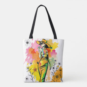 Watercolor Fashionista - Chic Zomer Bloemrijke Pop Draagtas