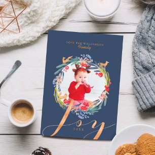 Watercolor Festief gebladerte Krans & Vos Foto Feestdagenkaart