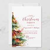 Watercolor Festive Noël Arbre de fête Invitation (Devant)