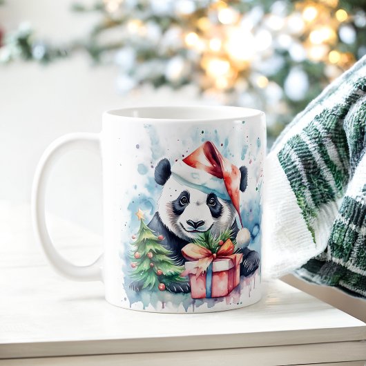 Watercolor Festive Panda Christmas Mug