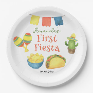 Watercolor Fiesta Eerste Verjaardag Papieren Bordje