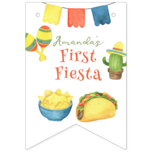 Watercolor Fiesta Eerste Verjaardag Vlaggetjes
