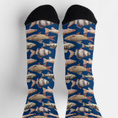 Watercolor fish pattern on dark blue sokken (Top)