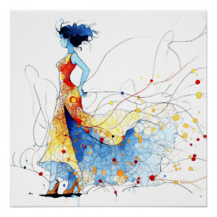 Watercolor Flamenco Danser – Vreugde in Beweging # Perfect Poster