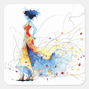Watercolor Flamenco Danser – Vreugde in Beweging # Vierkante Sticker