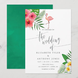 Watercolor Flamingo Aloha Luau Strand Huwelijk Kaart